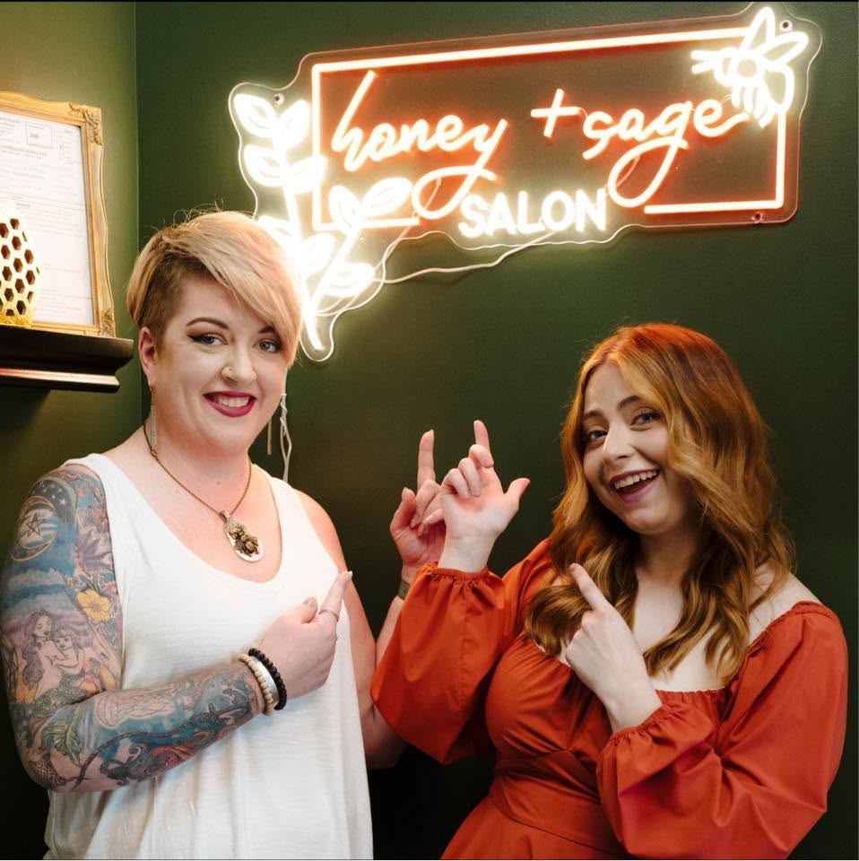Rachael (left), owner of Honey + Sage Salon